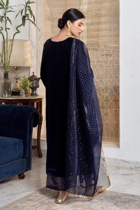 Rivaaj Clothing Navy Blue Gota Patti Embroidered Kurta Set 