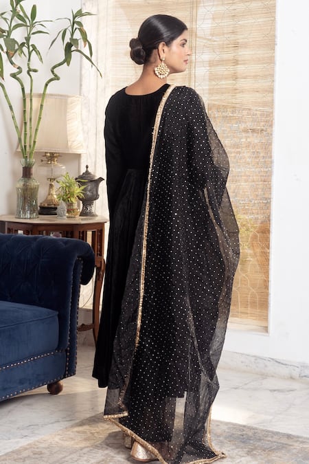 Rivaaj Clothing Gota Patti Embroidered Black Anarkali Set 