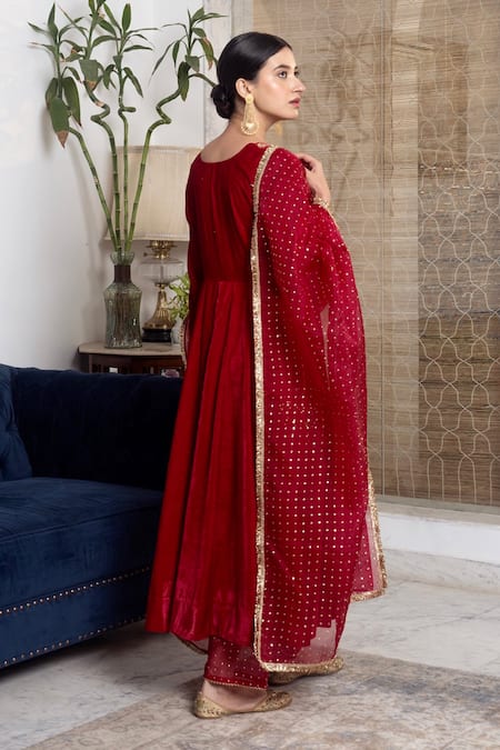 Rivaaj Clothing Embroidered Maroon Anarkali Set With Dupatta 