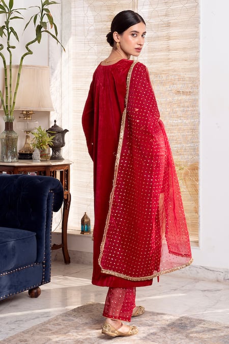 Rivaaj Clothing Maroon Gota Patti Embroidered Kurta Set 