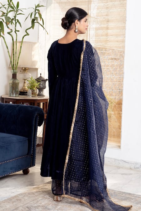 Rivaaj Clothing Navy Blue Gota Patti Anarkali Set 