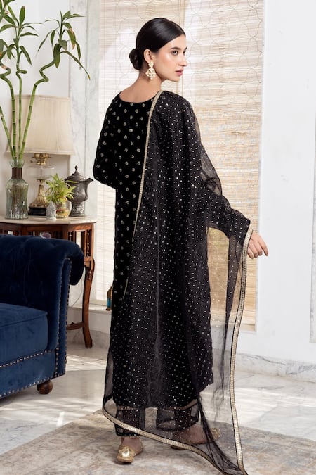 Rivaaj Clothing Black Sequin Embroidered Kurta Set 
