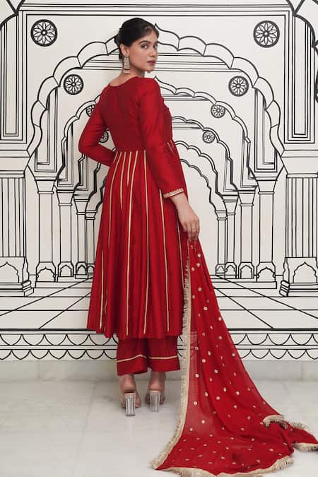 Rivaaj Clothing Gota Embroidered Maroon Anarkali Set 