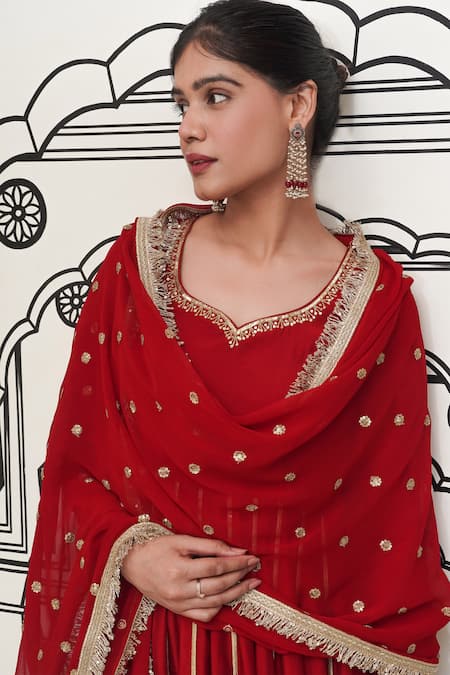 Rivaaj Clothing Maroon Modal, Silk Gota Patti, Zari, Sequins Embroidered Anarkali Set at Aza Fashions Rivaaj Clothing_Maroon Modal, Silk Gota Patti, Zari, Sequins Embroidered Anarkali Set _at_Aza_Fashions