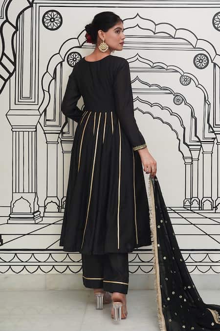 Rivaaj Clothing Gota Embroidered Black Anarkali Pant Set 