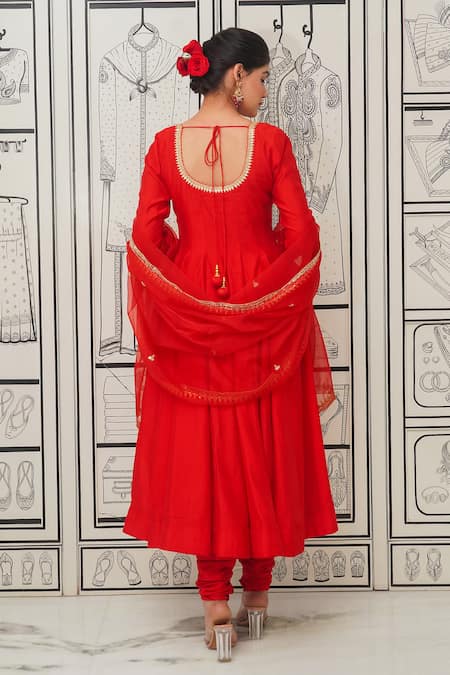 Rivaaj Clothing Red Gota Embroidered Anarkali Set 