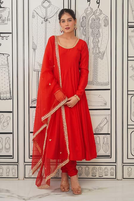 Rivaaj Clothing Red Modal, Silk Gota Patti, Zari, Sequins Scoop Neck Embroidered Anarkali Set Online at Aza Fashions Rivaaj Clothing_Red Modal, Silk Gota Patti, Zari, Sequins Scoop Neck Embroidered Anarkali Set _Online_at_Aza_Fashions