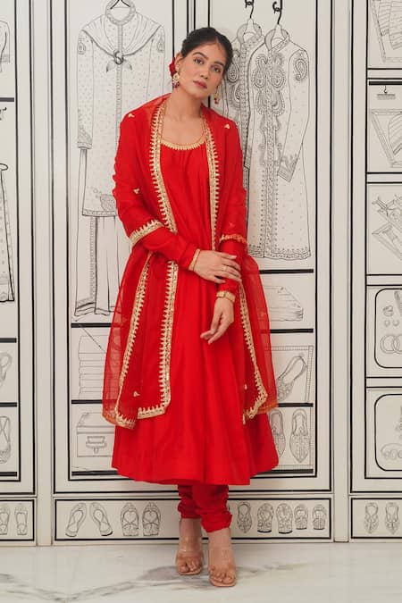 Buy Rivaaj Clothing Red Modal, Silk Gota Patti, Zari, Sequins Scoop Neck Embroidered Anarkali Set Online at Aza Fashions Buy_Rivaaj Clothing_Red Modal, Silk Gota Patti, Zari, Sequins Scoop Neck Embroidered Anarkali Set _Online_at_Aza_Fashions
