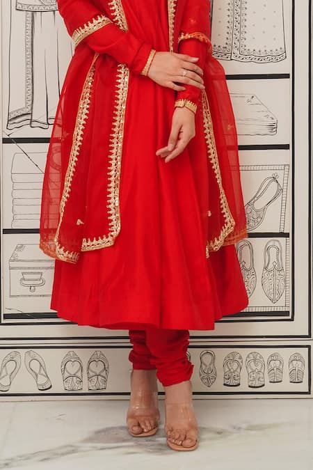 Shop Rivaaj Clothing Red Modal, Silk Gota Patti, Zari, Sequins Scoop Neck Embroidered Anarkali Set Online at Aza Fashions Shop_Rivaaj Clothing_Red Modal, Silk Gota Patti, Zari, Sequins Scoop Neck Embroidered Anarkali Set _Online_at_Aza_Fashions