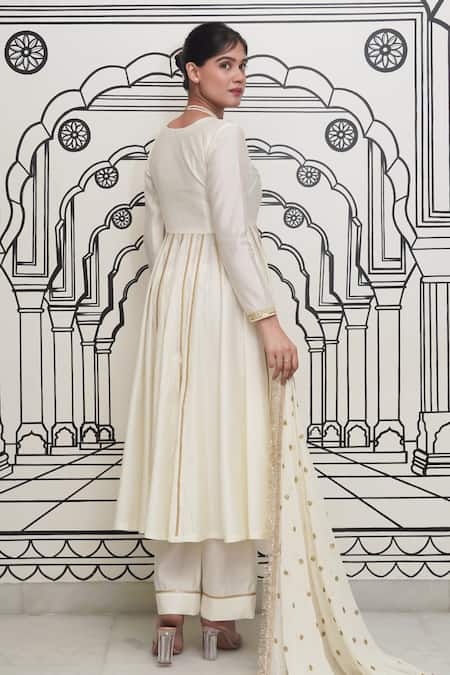 Rivaaj Clothing Ivory Gota Embroidered Anarkali Set 