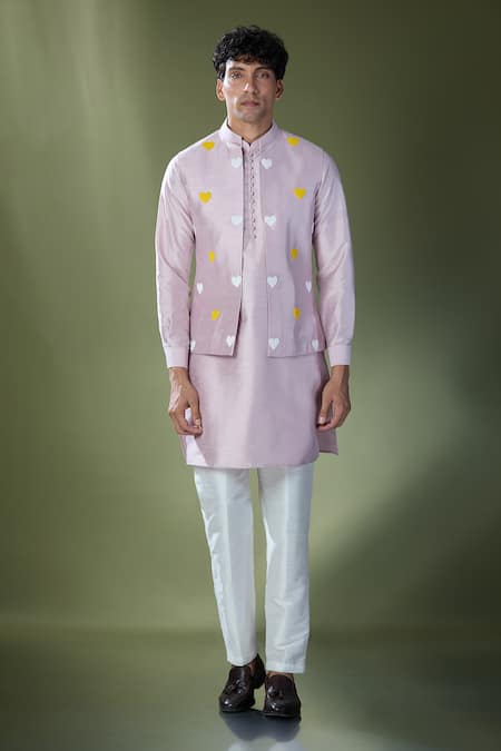 Rng Safawala Purple Silk, Cotton Beads Embroidered Lilac Bundi Kurta Set Online at Aza Fashions Rng Safawala_Purple Silk, Cotton Beads Embroidered Lilac Bundi Kurta Set _Online_at_Aza_Fashions
