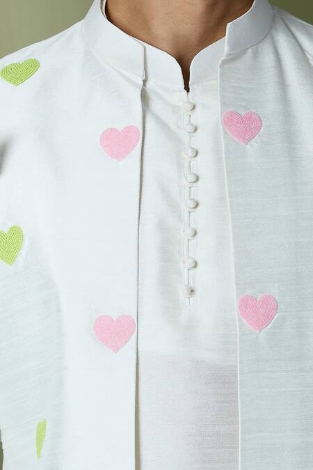 Buy Rng Safawala White Silk, , Satin Sequins, Embroidery Heart Motif Bundi Set Online at Aza Fashions Buy_Rng Safawala_White Silk, , Satin Sequins, Embroidery Heart Motif Bundi Set _Online_at_Aza_Fashions