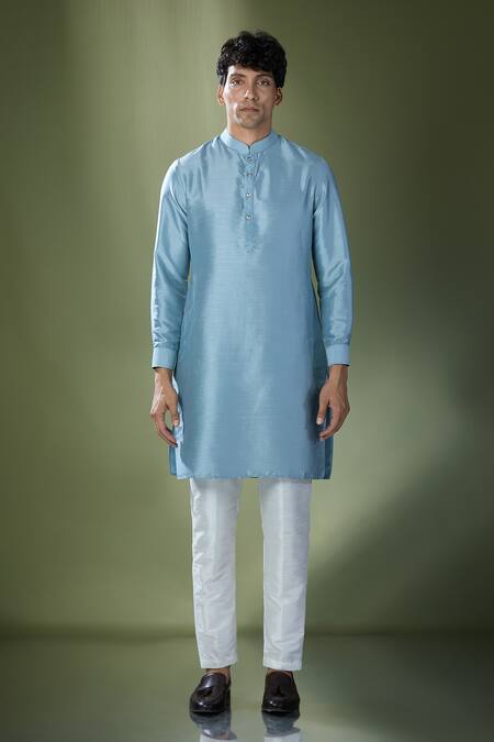Buy_Rng Safawala_Blue Silk, Cotton Sequins, Embroidery Bundi And Kurta Set 
