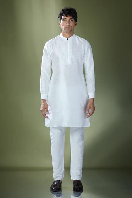 Buy_Rng Safawala_Blue Silk, Denim, Cotton Embroidery Quilted Bundi And Kurta Set 