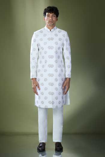 Buy Rng Safawala White Silk, Cotton Embroidery Floral Achkan And Pant Set For Kids Online at Aza Fashions Buy_Rng Safawala_White Silk, Cotton Embroidery Floral Achkan And Pant Set For Kids_Online_at_Aza_Fashions