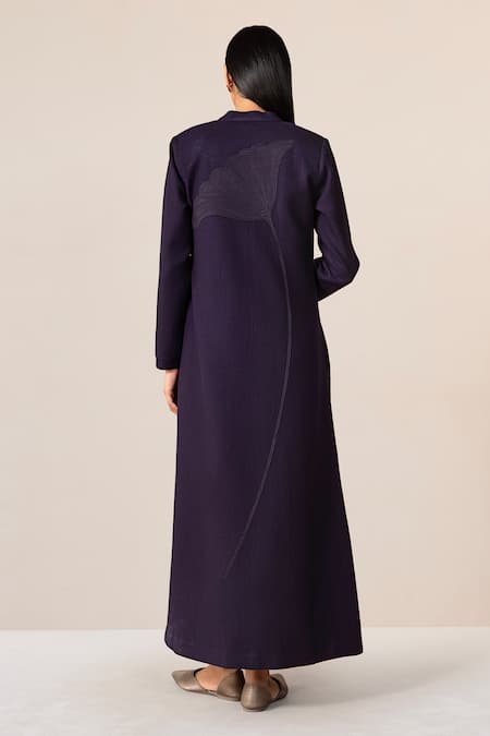 Shop Ampm Purple Wool Embroidery Open Neck Jacket Palazzo Set at Aza Fashions Shop_Ampm_Purple Wool Embroidery Open Neck Jacket Palazzo Set _at_Aza_Fashions