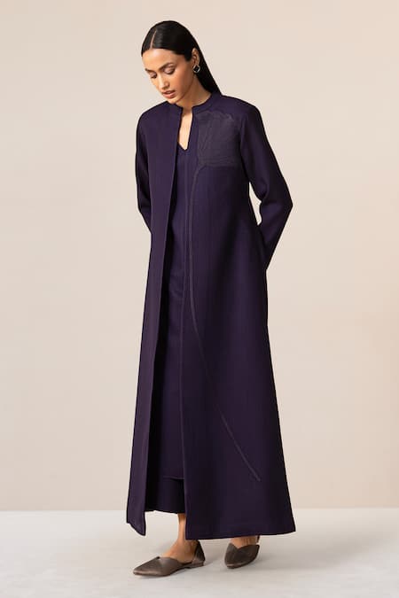Shop Ampm Purple Wool Embroidery Open Neck Jacket Palazzo Set Online at Aza Fashions Shop_Ampm_Purple Wool Embroidery Open Neck Jacket Palazzo Set _Online_at_Aza_Fashions