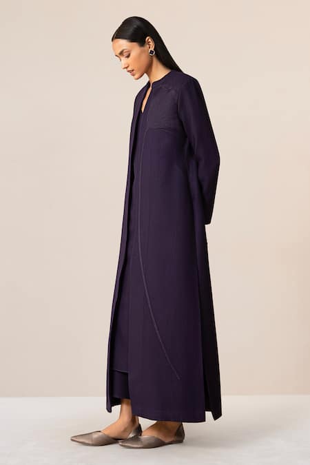 Ampm Purple Wool Embroidery Open Neck Jacket Palazzo Set at Aza Fashions Ampm_Purple Wool Embroidery Open Neck Jacket Palazzo Set _at_Aza_Fashions