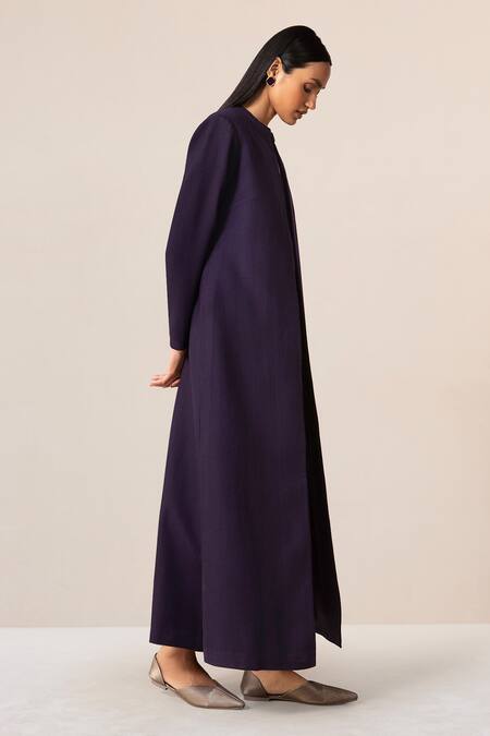 Shop Ampm Purple Wool Embroidery Open Neck Jacket Palazzo Set Shop_Ampm_Purple Wool Embroidery Open Neck Jacket Palazzo Set