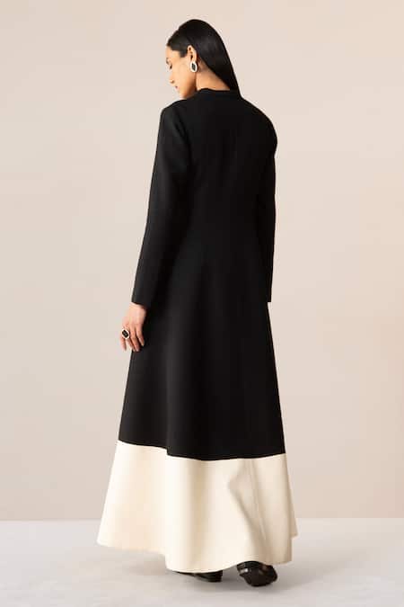 Shop Ampm Black Wool Embroidery Open Neck Cord Jacket Palazzo Set at Aza Fashions Shop_Ampm_Black Wool Embroidery Open Neck Cord Jacket Palazzo Set _at_Aza_Fashions