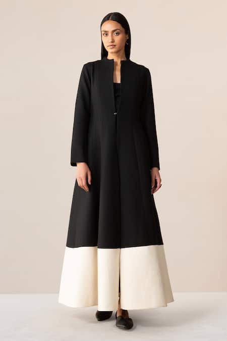 Ampm Black Wool Embroidery Open Neck Cord Jacket Palazzo Set Online at Aza Fashions Ampm_Black Wool Embroidery Open Neck Cord Jacket Palazzo Set _Online_at_Aza_Fashions