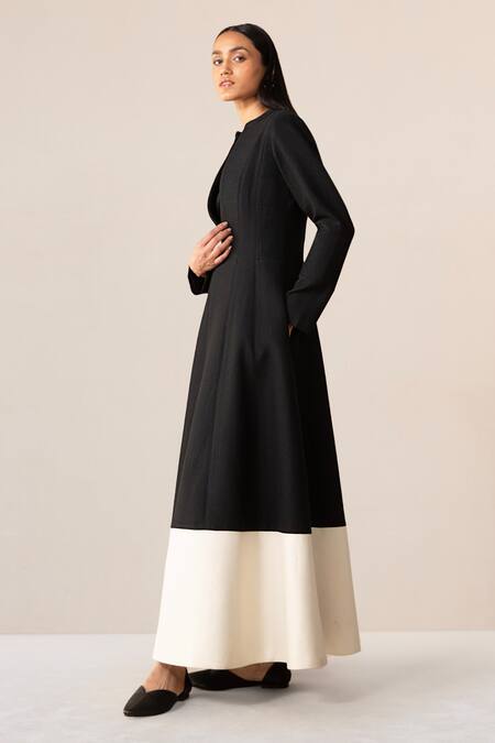 Ampm Black Wool Embroidery Open Neck Cord Jacket Palazzo Set at Aza Fashions Ampm_Black Wool Embroidery Open Neck Cord Jacket Palazzo Set _at_Aza_Fashions