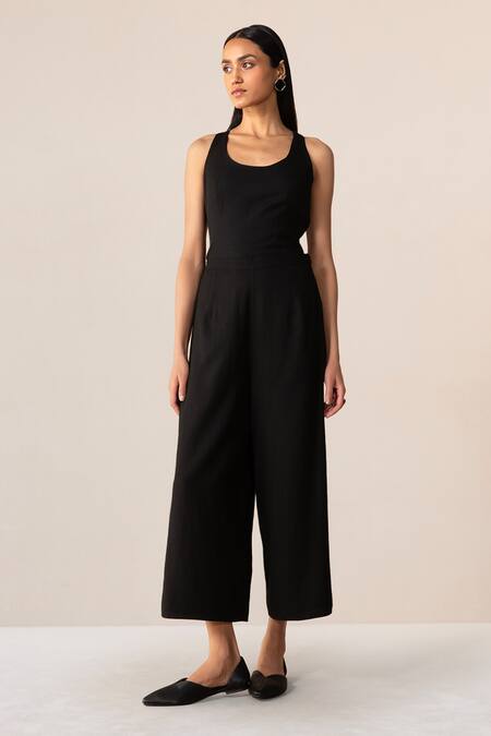 Buy Ampm Black Wool Embroidery Open Neck Cord Jacket Palazzo Set Buy_Ampm_Black Wool Embroidery Open Neck Cord Jacket Palazzo Set