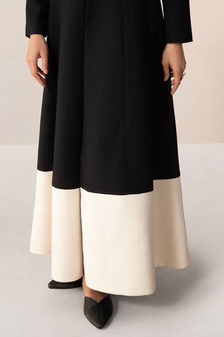 Shop Ampm Black Wool Embroidery Open Neck Cord Jacket Palazzo Set Shop_Ampm_Black Wool Embroidery Open Neck Cord Jacket Palazzo Set