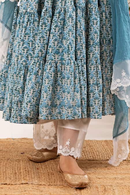 Buy Rivaaj Clothing Green Cotton, Kota Doria Lace V-neck Acanthus Bloom Anarkali Set With Palazzo Online at Aza Fashions Buy_Rivaaj Clothing_Green Cotton, Kota Doria Lace V-neck Acanthus Bloom Anarkali Set With Palazzo _Online_at_Aza_Fashions