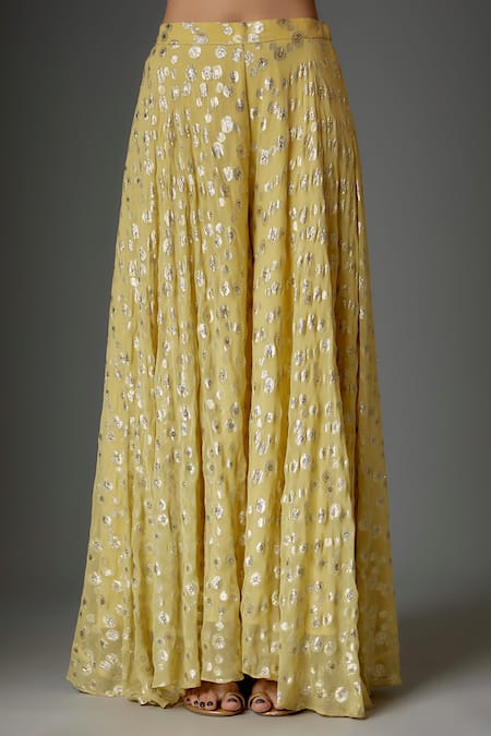 Kriti Bapna Yellow Silk, Viscose Embroidery, Sequins, Mirrors, Applique Floral Kurta Set Online at Aza Fashions Kriti Bapna_Yellow Silk, Viscose Embroidery, Sequins, Mirrors, Applique Floral Kurta Set _Online_at_Aza_Fashions