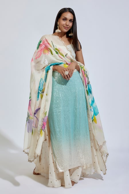 kriti bapna Sequin Embroidered Ombre Kurta & Palazzo Set 