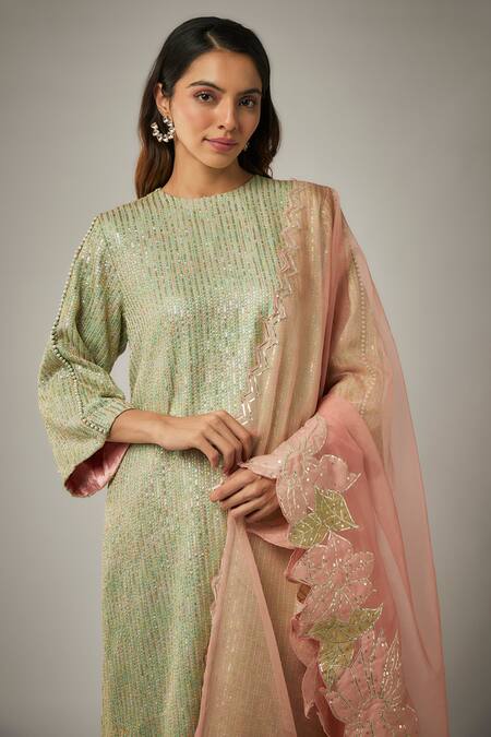 Buy Kriti Bapna Green Silk, Organza, Cotton Satin Sequins, Pearls, Embroidered Kurta Set Online at Aza Fashions Buy_Kriti Bapna_Green Silk, Organza, Cotton Satin Sequins, Pearls, Embroidered Kurta Set _Online_at_Aza_Fashions