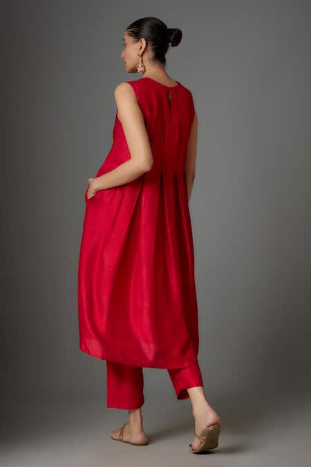 Kriti Bapna Red Silk A-Line Kurta & Pant Set 