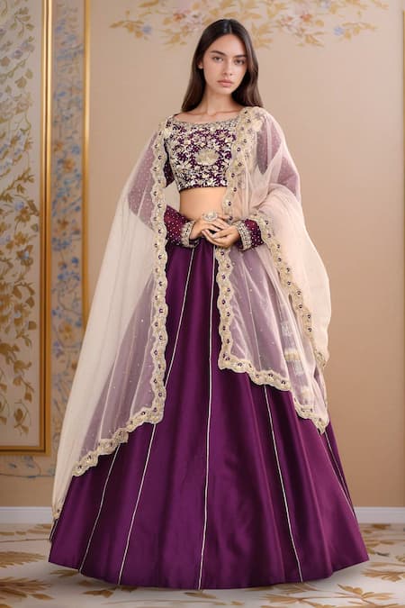 Kalighata Sage Floral Embroidered Blouse Lehenga Set 