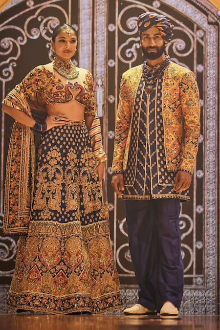 The Royaleum Multi Color Hand Embroidered Sherwani Set 