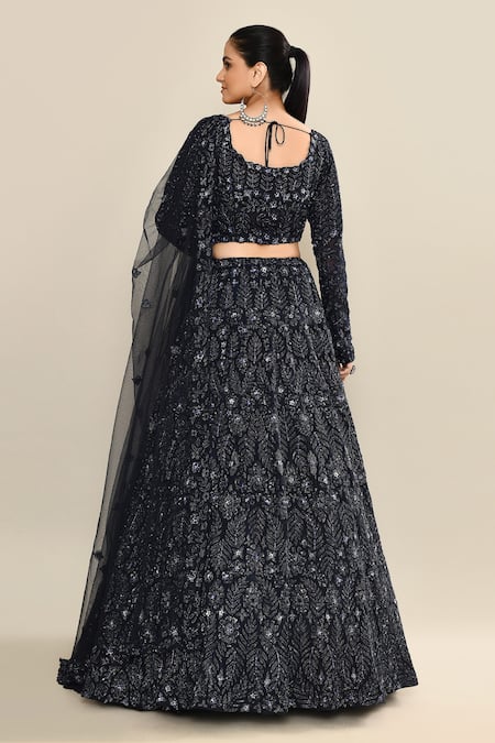 Kalighata Navy Blue Hand Embroidered Lehenga Set 
