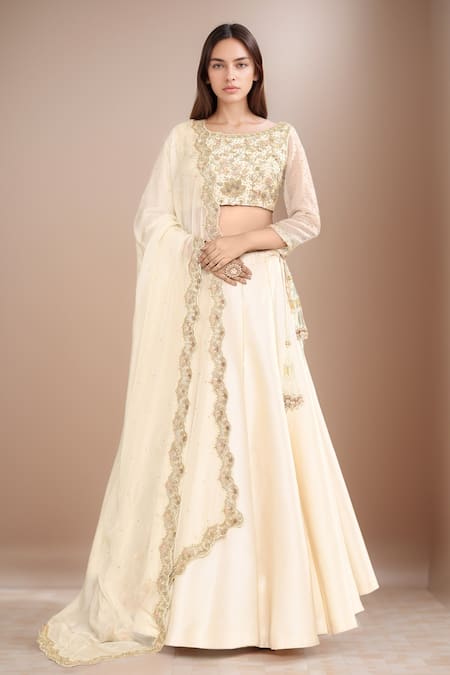 Kalighata Sage Hand Embroidered Blouse & Lehenga Set 