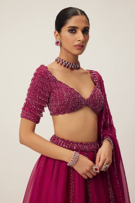 Buy Vvani By Vani Vats Red Georgette, Net Sequins, Cut Work Scoop Neck Panelled Embroidered Lehenga Set Online at Aza Fashions Buy_Vvani By Vani Vats_Red Georgette, Net Sequins, Cut Work Scoop Neck Panelled Embroidered Lehenga Set _Online_at_Aza_Fashions
