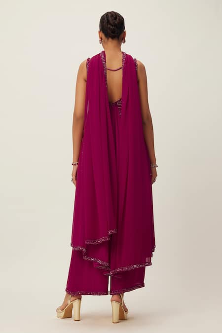 Shop Vvani By Vani Vats Red Georgette Crystals, Cut Work, Embroidery, Embellished Ruby Anarkali Set at Aza Fashions Shop_Vvani By Vani Vats_Red Georgette Crystals, Cut Work, Embroidery, Embellished Ruby Anarkali Set _at_Aza_Fashions