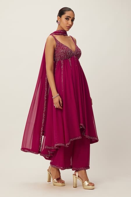 Buy Vvani By Vani Vats Red Georgette Crystals, Cut Work, Embroidery, Embellished Ruby Anarkali Set Online at Aza Fashions Buy_Vvani By Vani Vats_Red Georgette Crystals, Cut Work, Embroidery, Embellished Ruby Anarkali Set _Online_at_Aza_Fashions