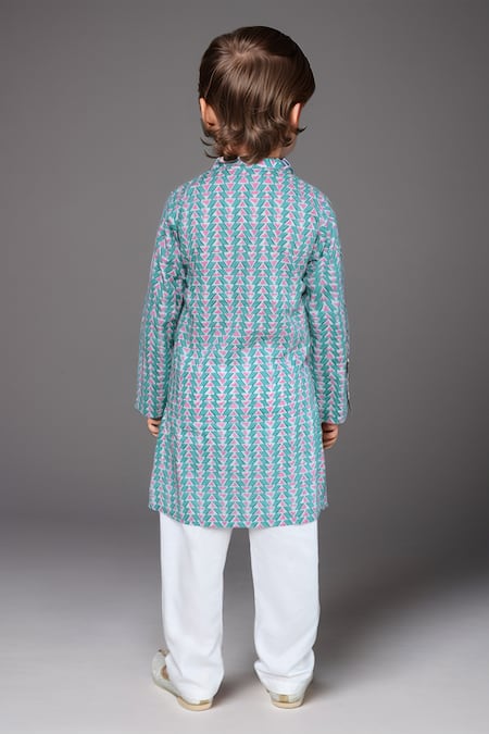 Shop Petite Pomme Green Cotton Abstract Printed Kurta And Pyjama Set at Aza Fashions Shop_Petite Pomme_Green Cotton Abstract Printed Kurta And Pyjama Set _at_Aza_Fashions