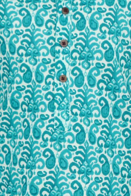 Buy_Petite Pomme_Blue Cotton Floral Print Kurta Set _Online_at_Aza_Fashions