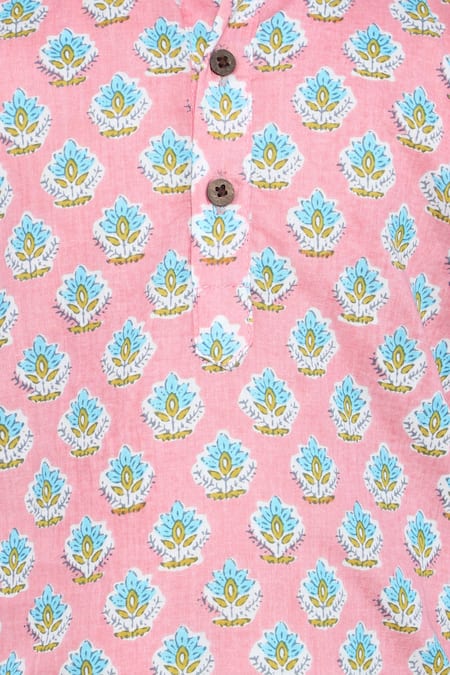 Buy_Petite Pomme_Pink Cotton Floral Print Kurta Set _Online_at_Aza_Fashions