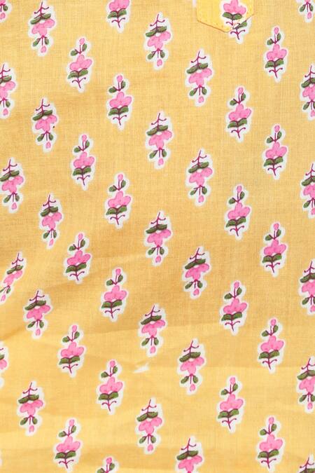 Buy_Petite Pomme_Yellow Cotton Floral Print Kurta Set _Online_at_Aza_Fashions