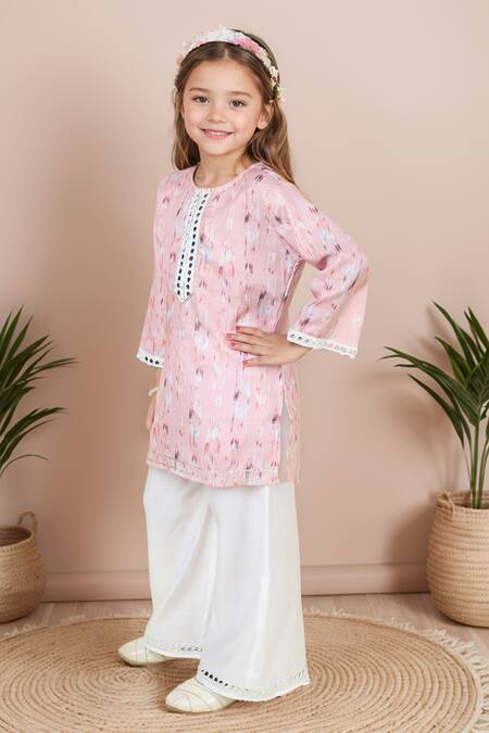 Shop_Petite Pomme_Pink Polyester Mirrors Abstract Print Kurta Set _Online_at_Aza_Fashions