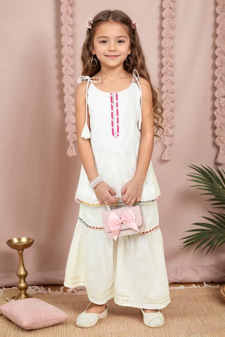 Petite Pomme Lace Embellished Kurta & Sharara Set 