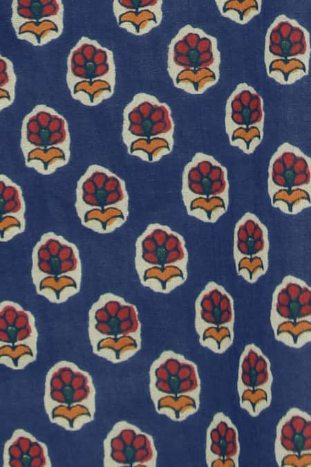 Petite Pomme_Blue Cotton Embroidery Floral Printed Kurta And Pyjama Set _Online_at_Aza_Fashions