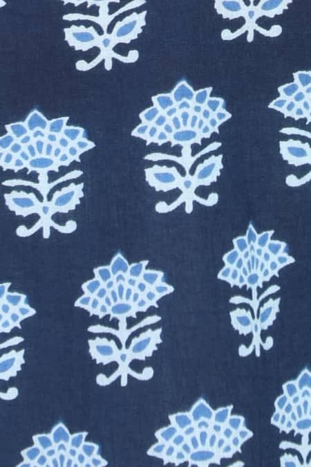 Buy_Petite Pomme_Blue Cotton Navy Floral Print Kurta And Pyjama Set _Online_at_Aza_Fashions