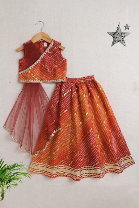 Petite Pomme_Maroon Polyester Gota Patti, Sequins Doria Embellished Lehenga Set _Online_at_Aza_Fashions