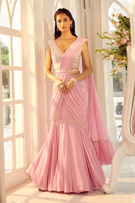 Aariyana Couture Bubblegum Pink Pre-Draped Lehenga Saree 